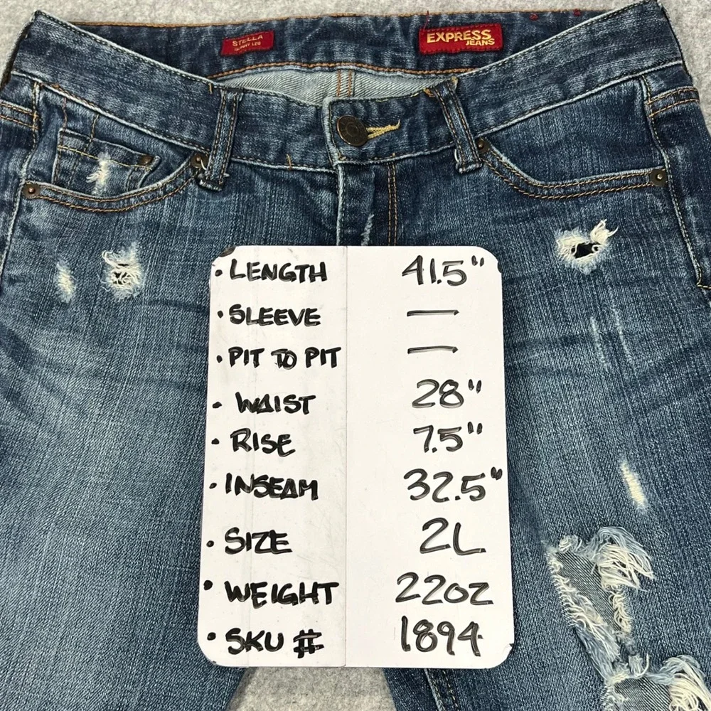 Express Stella Skinny Leg Distressed Ripped Jeans Dark‎ Wash Blue Size 2L 1894